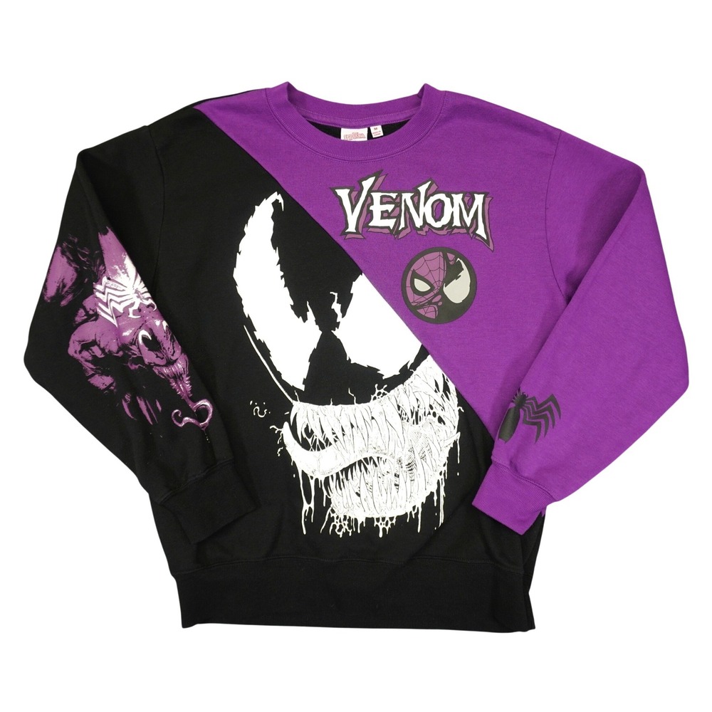 Marvel Venom Sweatshirt Mens Medium Purple Black Colorblock Graphic Crewneck